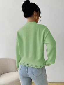 Chiquease 女士秋季3D字母落肩长袖宽松休闲毛衣 - 綠色 - 查看 2