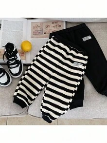 2pcs Baby Girl Knitted Solid Color Casual Pants Set
