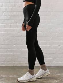 Musera Sport 女式交叉腰紧身运动裤 冬秋款 - 黑色 - 查看 3