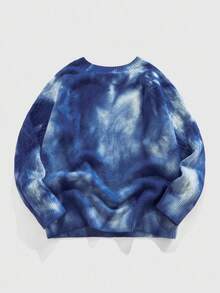 ROMWE MEN Street Life 男士时尚休闲扎染麻花针织圆领毛衣，秋冬 - 藍色 - 查看 2