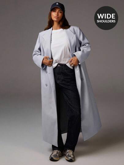 Athîral 女士浅灰色双排扣风衣 | 修身廓形大衣，肩部线条硬朗，轻松打造正式、商务休闲等各种场合的优雅造型，是女士秋冬的理想之选。