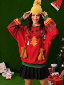 HARRY POTTER X SHEIN 圣诞图案撞色装饰圆领长袖运动衫 - 彩色 - 查看 5