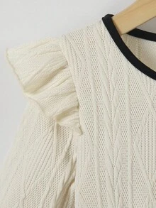 1 chiếc váy dệt kim jacquard dài tay cổ tròn màu mơ tối giản cho bé gái, thời trang & thanh lịch đa năng, thích hợp cho bé gái từ 4-7 tuổi mặc ngoài trời, chụp ảnh, v.v. - Màu be - Xem 7