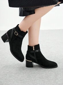 CUCCOO BIZCHIC Stivali alla caviglia da donna con suola spessa e punta tonda, stivali eleganti con decorazione in nero - nero - Visualizzare 4