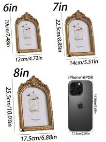 1 pieza Marco de fotos con arco dorado vintage, estilo europeo con forma de ventana para decoración del hogar, regalo de boda