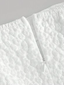 Pitira Tween Girls White Square Neck Mesh Ruffle Puff Sleeve Floral Jacquard Fabric Elegant Party Dress Fall Winter Girls Puffy Sleeve Dress Tween Girl White Elegant Dress Tween Girl  Elegant White Puffy Sleeve Dress - White - View 4