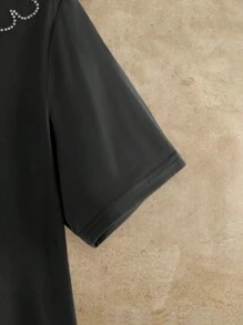 Manfinity NXTstreet Men's Casual Elastic Knit Floral Rhinestone Embellished Fitted T-Shirt, 2000s Style - Black - View 4