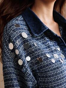 Anewsta Luxurious Handcrafted Beaded Blue Denim Shirt - Blue - View 4