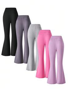 5件套少女高腰交叉喇叭裤，春秋季百搭休闲装 - 彩色 - 查看 2