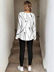 SHEIN LUNE 2件套女士长袖T恤和打底裤，秋冬孕妇衬衫，女士孕妇上衣，秋冬白色和黑色上衣，休闲款 - 彩色 - 查看 2