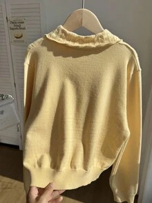 SHEIN Tween Girls' Casual Solid Color Knit Sweater, Autumn/Winter Fall - Yellow - View 2