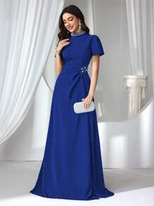 Coutiva Formal Evening Dress For Women (Elaborate Design), Party Dress, Gown, For Wedding Guest - Royal Blue - View 4