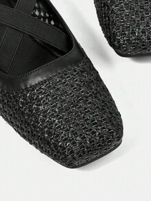 Styleloop 黑色网眼编织舒适简约透气松紧带女士平底鞋，适合度假、波西米亚风、万圣节、圣诞节、秋季 - 黑色 - 查看 7