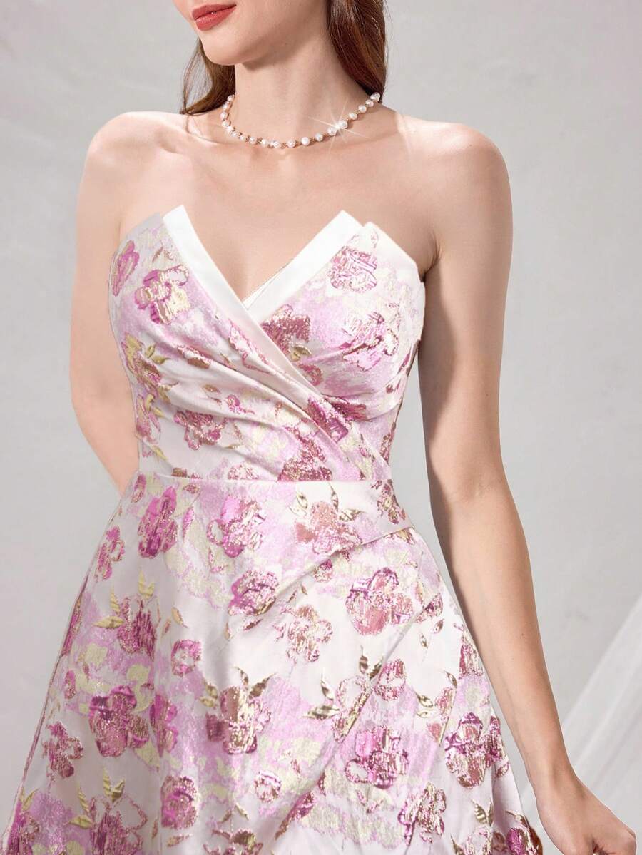 Poshira Váy dạ hội xếp ly vải jacquard thanh lịch dành cho nữ - Nhiều màu - Xem 1