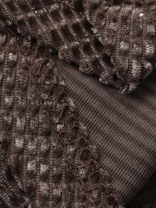 DAZY 2 件套女士 V 领束腰长袖上衣和鱼尾裙，优雅派对装，纹理亮片面料 - 咖啡棕 - 查看 8