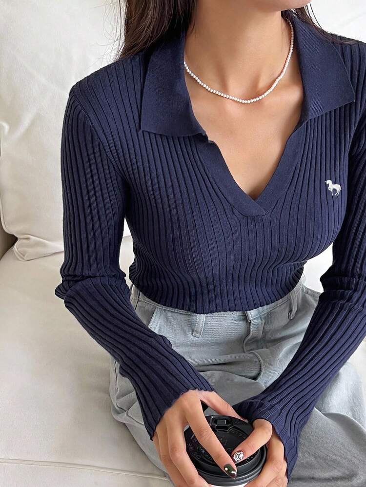 Women's Casual Ribbed Slim Fit Pullover Sweater Fall