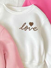 SHEIN 3pcs/Set Young Girl Heart Pattern Casual Thick Thermal Lined Long Sleeve Hoodies, White, Pink, Dusty Pink Chic Outfits For Autumn/Winter Fall
