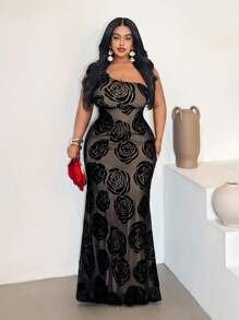 Maweii Abito da festa elegante con stampa floreale, taglie comode - nero - Visualizzare 5