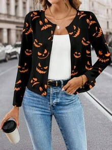 SHEIN Clasi Áo khoác nhẹ in họa tiết toàn thân dành cho nữ, trang phục Halloween sang trọng dành cho nữ mùa thu - Nhiều màu - Xem 4