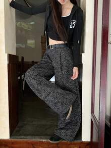 DAZY Jeans de tiro bajo de mujer con lavado texturizado y estampado completo - Gris - Ver 3