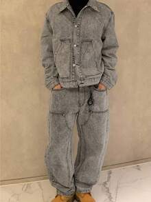 DAZY 男士纯色水洗牛仔西装，秋季