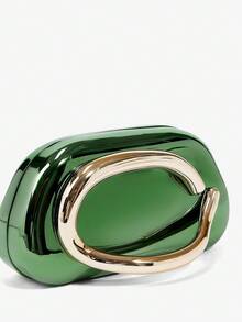 SHEIN BAE 女士时尚金属效果晚会手拿包，完美搭配新娘派对 - 綠色 - 查看 5