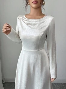 SHEIN Franclia Women's Elegant Satin Satin Dress, Suitable For Commuting And Dating Fall Cloth For Women - Apricot - View 4