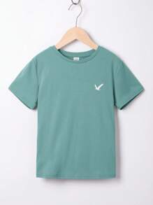 SHEIN Tween Boy Casual Comfortable Round Neck Short Sleeve Embroidered Graphic T-Shirt