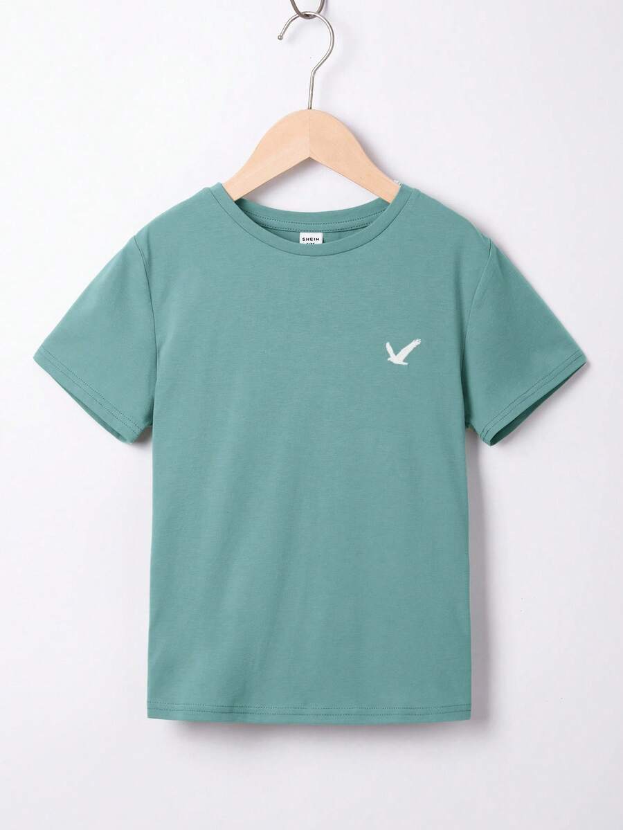 SHEIN Tween Boy Casual Comfortable Round Neck Short Sleeve Embroidered Graphic T-Shirt