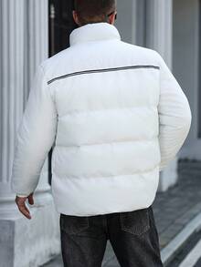 Manfinity CasualCool 男士长袖字母条纹拉链休闲冬季羽绒服，白色外套，秋季 - 白色 - 查看 2