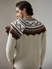 Manfinity CityGents Men's Casual Geometric Pattern Poncho Sweater, Autumn/Winter, Fall