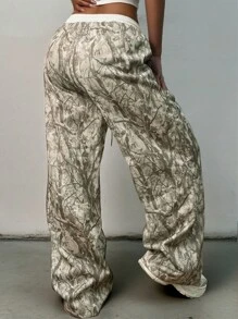 Rovax Pantalones de chándal de mujer con cintura elástica y cordón, estampado de camuflaje y ramas de árbol, pierna ancha, adecuados para exteriores, deportes, streetwear, vuelta al cole, regalo para ella, regalo para hermanos, joggers de moda, pantalones de chándal retro para otoño/invierno