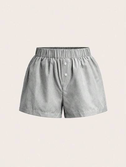 SHEIN BASICS 女式休闲浅蓝色编织平角裤，带白色条纹，宽松，低腰