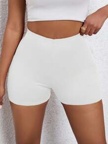 SHEIN Damen Kurze Leggings mit hohem Bund Einfarbig für Freizeitkleidung