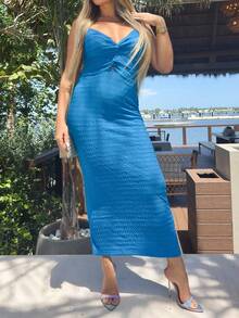 Cioccolato Vestido de tirantess con efecto retorcido, estilo de vacaciones, primavera/verano