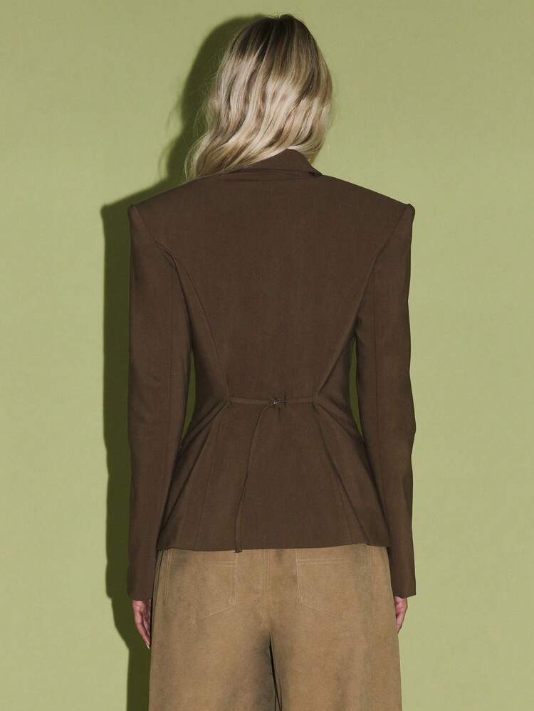 KIZN Double Breasted Blazer With Cinched Waist And Lapel Collar