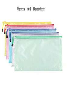 5pcs Office Transparent Storage Hand-Held Zipper Bag Student Information Bag Zipper Pocket For Sorting And Storage - Perfect For Cross-Stitch, Puzzle Games, Travel, School, Board Games And Office Supplies - Letter Size A4,Back To School - Multicolor - View 15
