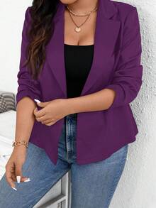 SHEIN PETITE CURVE Petite Plus Size Women's Fall And Winter Clothes New Style Fashion Casual Blazers - Purple - View 3
