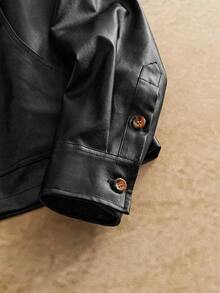 HIMLAND Men's Casual Woven PU Leather Collar Jacket, Suitable For Everyday Wear Men Black Leather Jacket Men Streetwear Jacket Black Leather Jacket With Pockets Loose Fit Leather Jacket Men Men Casual Leather Jacket , Fall Winter