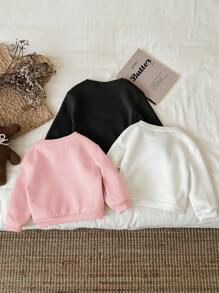 SHEIN Happikins 三件套女童休闲简约爱心图案加厚保暖长袖连帽衫，黑色、白色、浅粉色，适合秋冬季节穿着。 - 彩色 - 查看 2