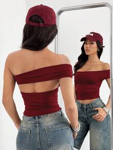 SHEIN EZwear Plus Size Women's Casual Street Chic Minimalist Solid Color Fitted Top, Versatile 3-Way Design,Back To School