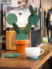 SHEIN 1pc Creative Cactus Shape Coaster, Non-Slip, Heat-Resistant, Tea Mat, Home Decor, Multifunctional Desk Accessory