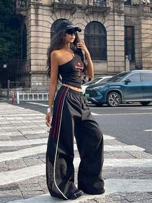 Coolane Women's Fall Streetwear Vintage Concert Rave Festival Going Out Renaissance Fair Clubs Y2K Color-Blocked Wide Leg Pants