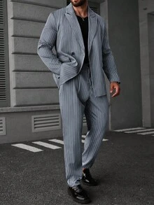 Calvornis 男士休闲商务两件套西装、西装外套和裤子，简约时尚休闲日常穿着婚礼舞会西装，适合情人节周年纪念日等场合，是送给男朋友或丈夫的绝佳礼物，老钱 - 灰色 - 查看 8