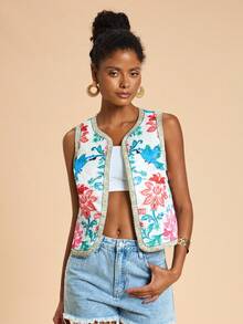 Travachic Vacation Printed Cropped Woven Women's Tank Top In Fall/Winter - Multicolor - View 5