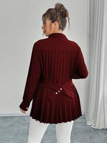 Elenzga Áo cánh xếp ly eo màu đen thanh lịch cho trang phục công sở, mùa thu/đông - Màu Đỏ Sâu - Xem 5