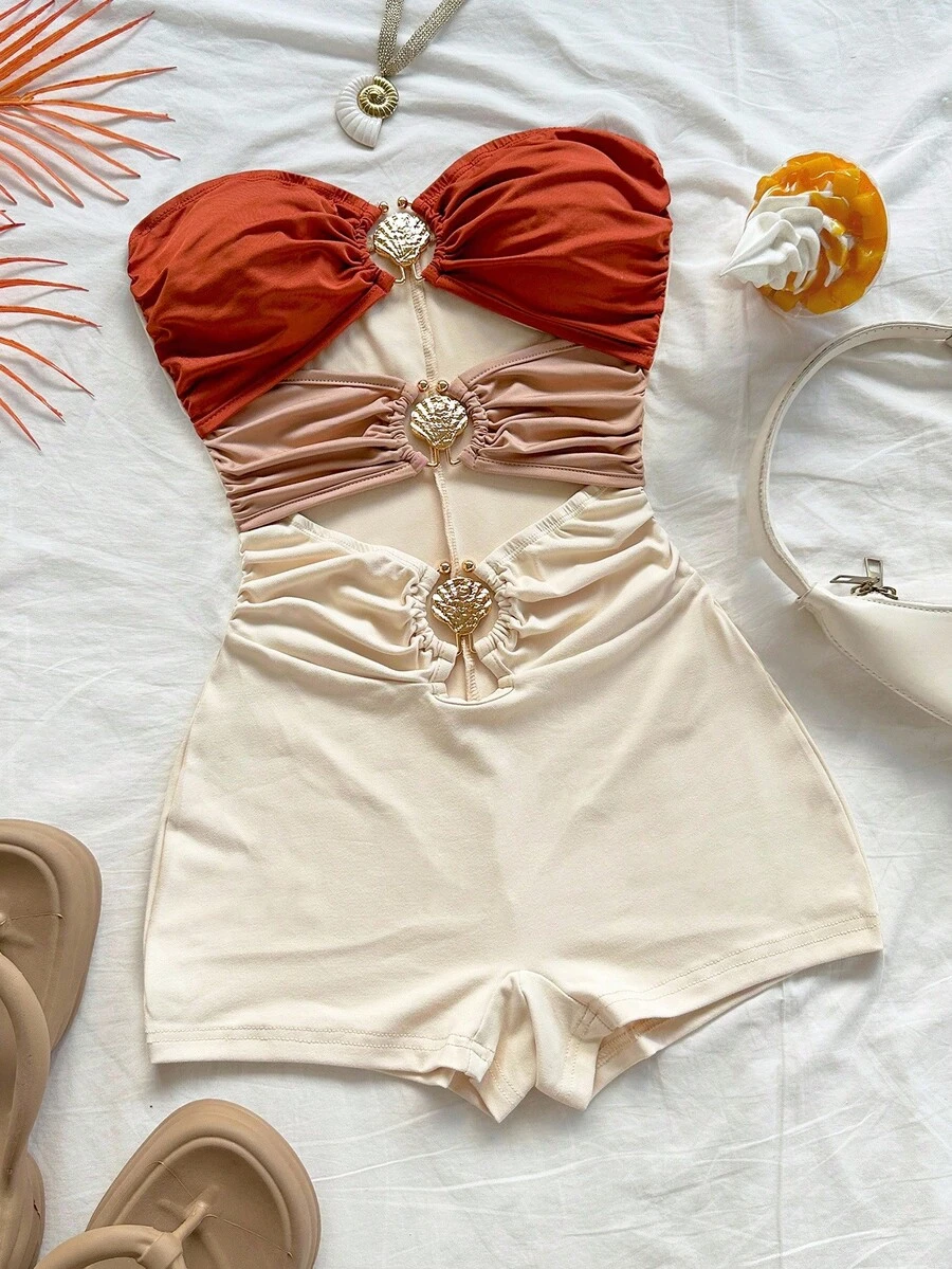 Soleia Bộ đồ liền thân ombre khóa kim loại dành cho nữ, trang phục dự tiệc gợi cảm cho kỳ nghỉ hè trên bãi biển, thích hợp cho buổi hẹn hò ngày lễ, trà chiều, mùa cưới, kỳ nghỉ du ngoạn trên biển, kỳ nghỉ đường phố, kỳ nghỉ theo phong cách Boho, lễ hội âm nhạc - Cà phê nâu - Xem 1