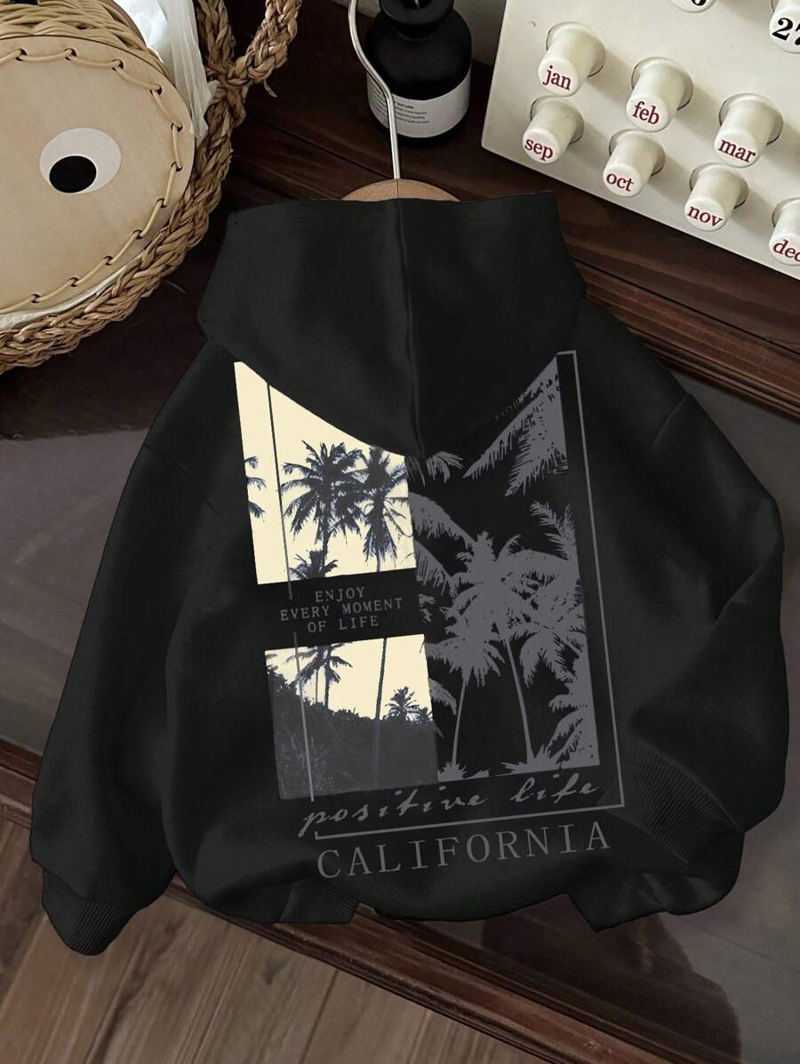 男童休闲卡通图案宽松长袖卫衣，适合秋冬季节穿着。 - 黑色 - 查看 1