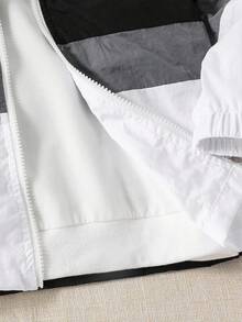SHEIN Explorewe 一件男童时尚黑白灰拼接外套，面料柔软舒适，适合春秋季节、户外活动、上学等各种场合，带帽外套，秋冬季时尚百搭。 - 白色 - 查看 6
