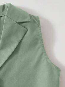 SHEIN 女大童素色短款馬甲西裝外套&闊腿褲 - 綠色 - 查看 5